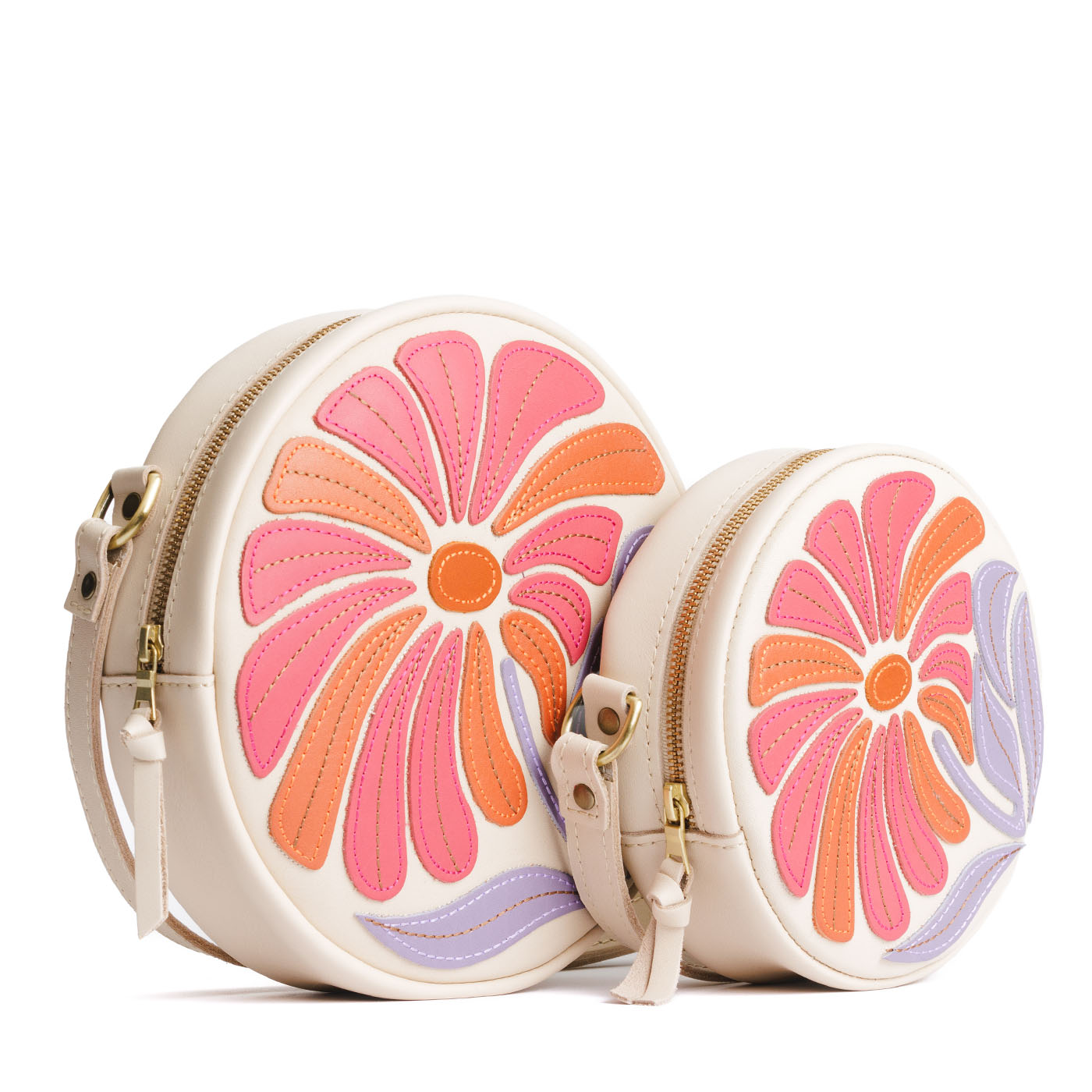 Wildflower Bone | Circle shaped crossbody bag with large flower embroidered design