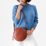 Chestnut Large | Circle shaped crossbody bag with top zipper