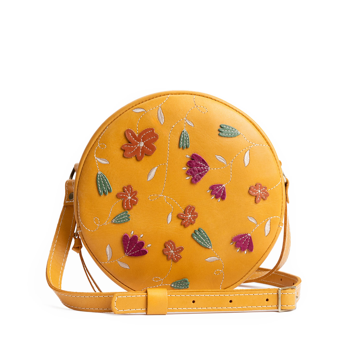 Folklore Sunflower*Large | Circle shaped crossbody bag with embroidered flower design