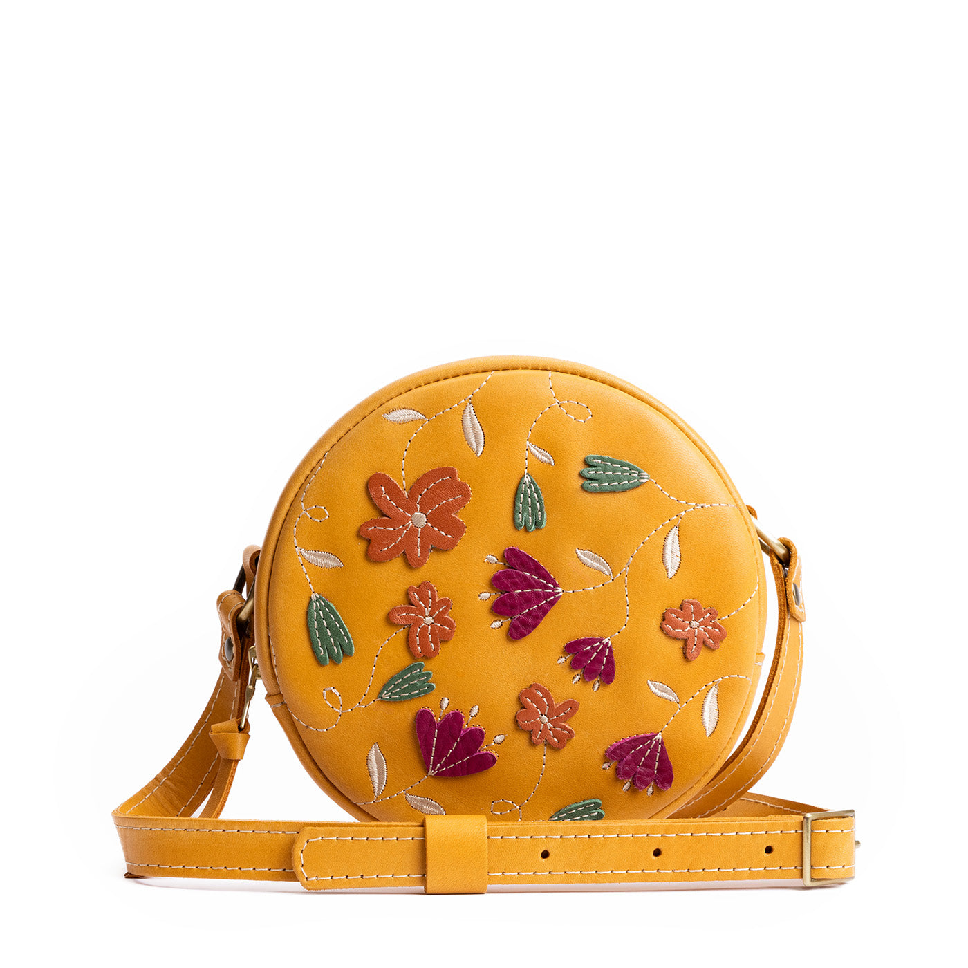 Folklore Sunflower*Small | Circle shaped crossbody bag with embroidered flower design