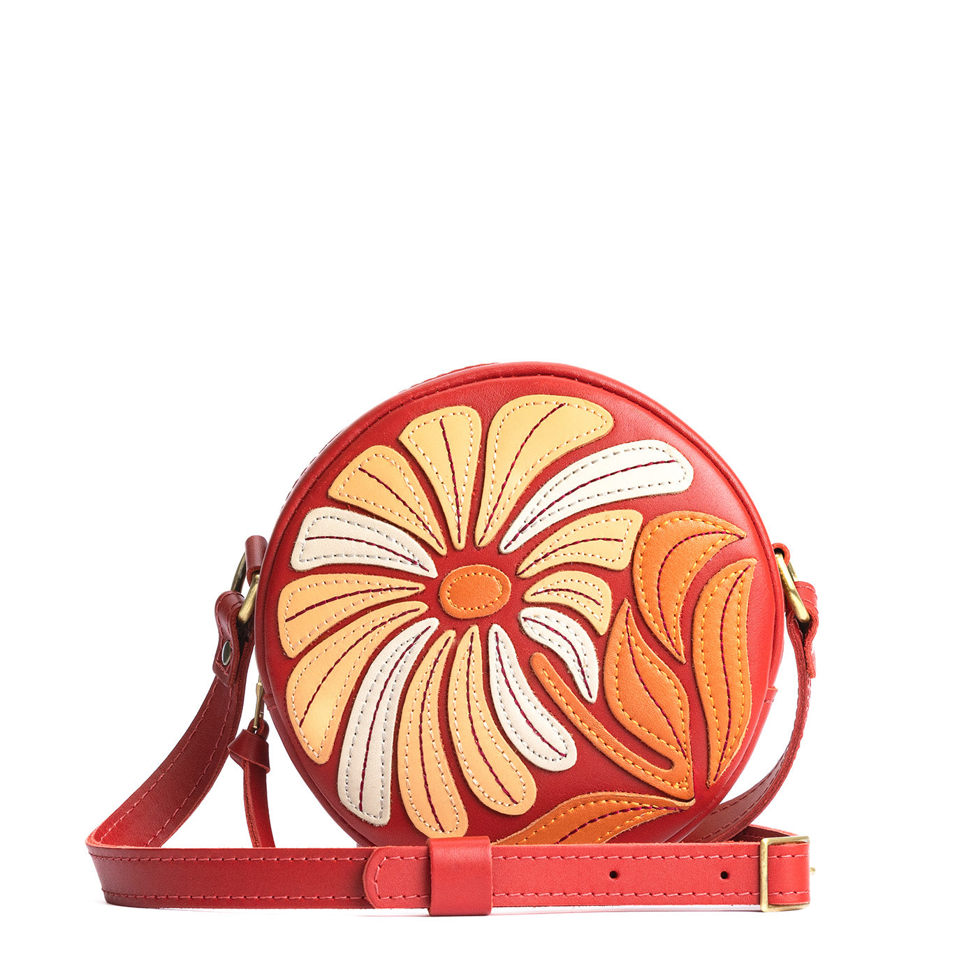 Wildflower Ruby*Small  | Circle shaped crossbody bag with large flower embroidered design