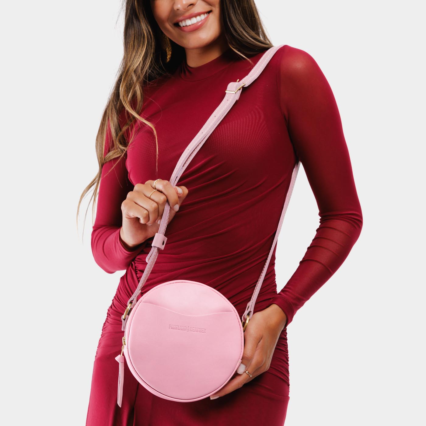 Vintage Pink*Small | Circle shaped crossbody bag with top zipper