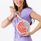 Wildflower Bone Small | Circle shaped crossbody bag with large flower embroidered design