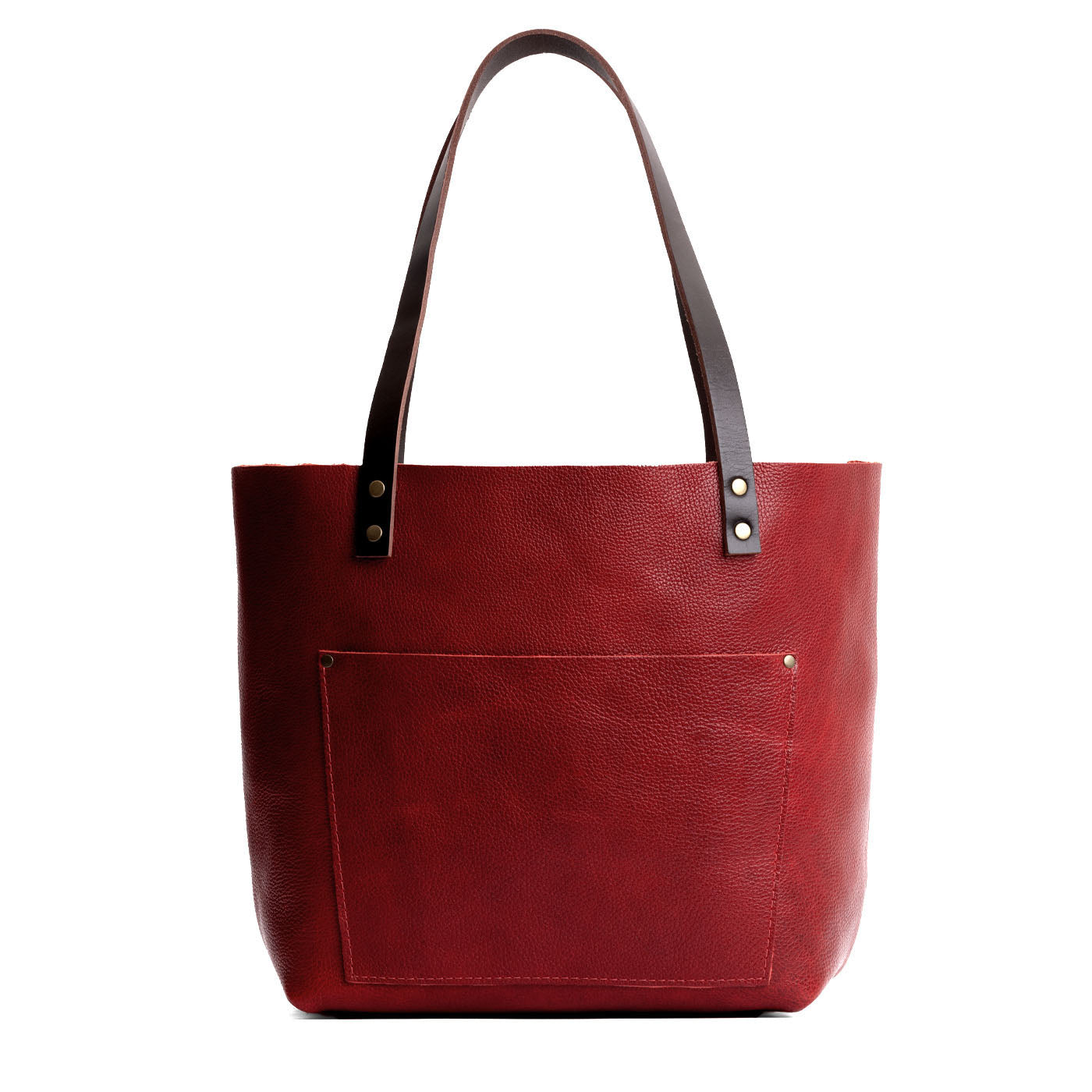 Chili Red*Classic | Large leather tote bag with sturdy bridle handles and front pocket