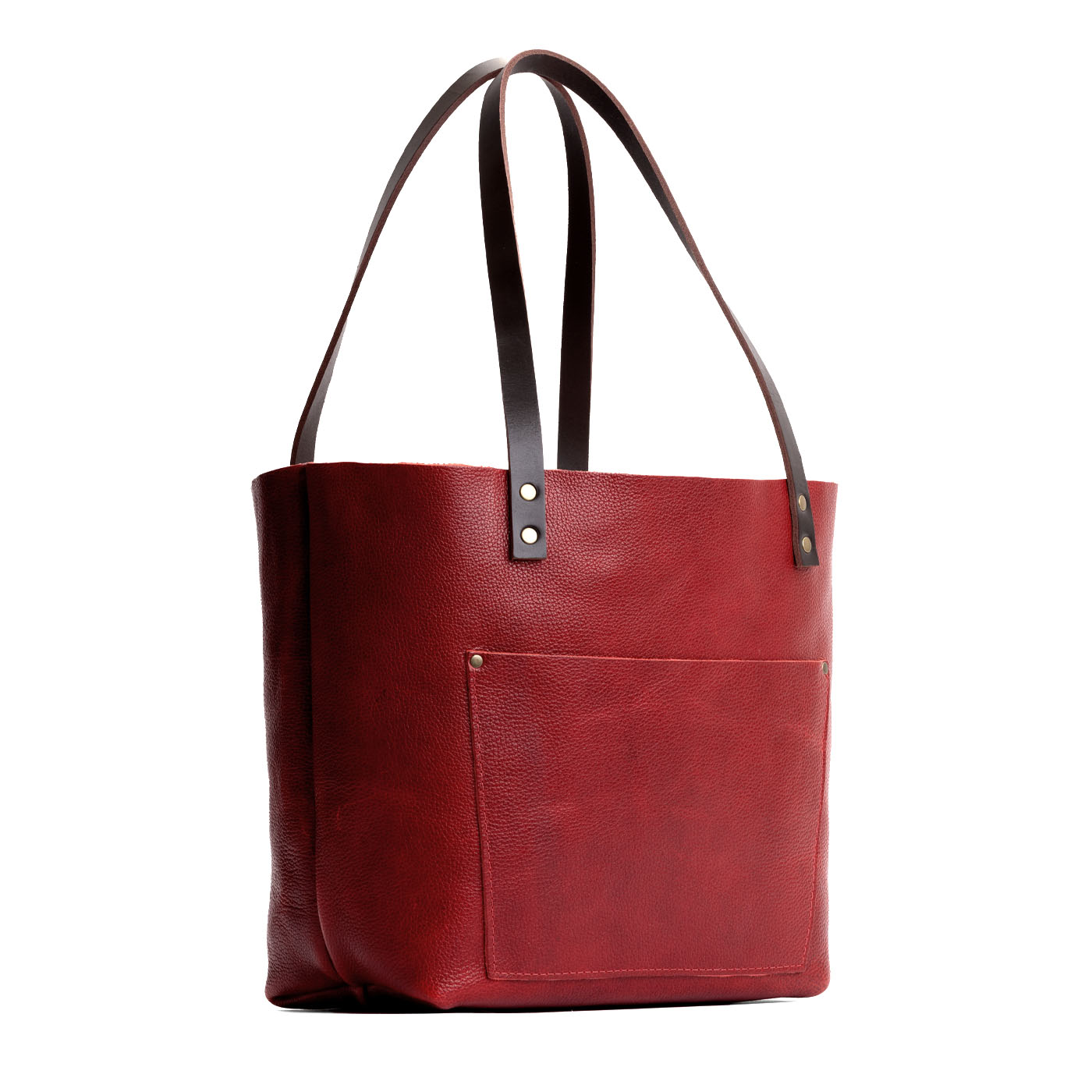 Chili Red*Classic | Large leather tote bag with sturdy bridle handles and front pocket