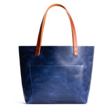 Cowboy Blue Classic | Large leather tote bag with sturdy bridle handles and front pocket