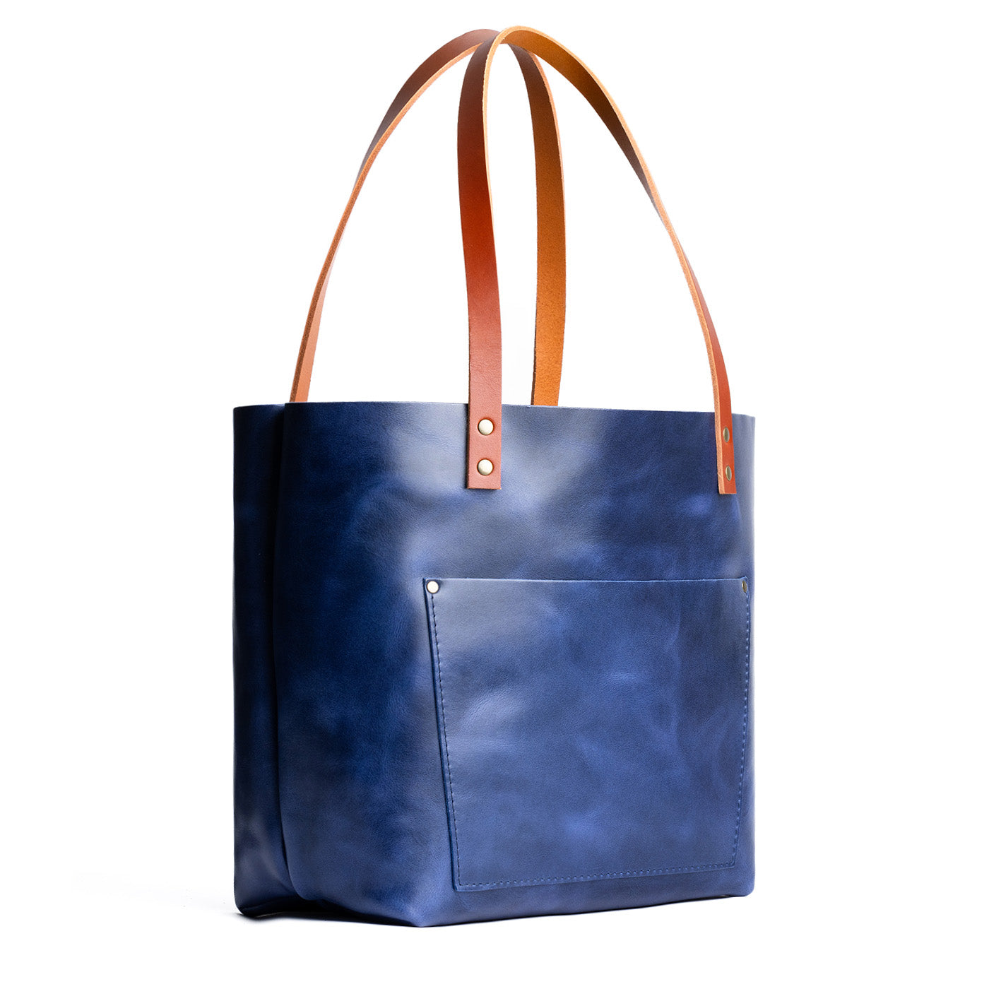 Cowboy Blue*Classic | Large leather tote bag with sturdy bridle handles and front pocket