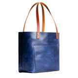 Cowboy Blue Classic | Large leather tote bag with sturdy bridle handles and front pocket