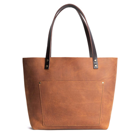 Dakota*Zipper | Large zipper leather tote bag with sturdy bridle handles and front pocket