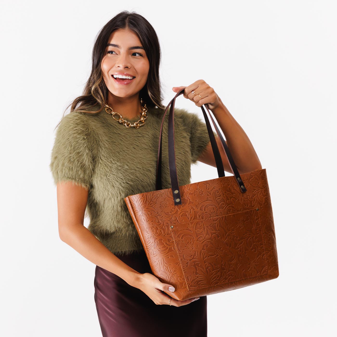 Leather Tote Bag Meadow Zipper Medium