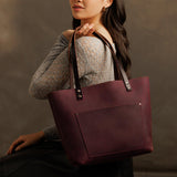 Merlot Classic | Large leather tote bag with sturdy bridle handles and front pocket