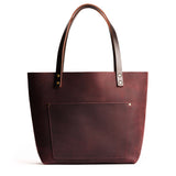 Merlot Classic | Large leather tote bag with sturdy bridle handles and front pocket