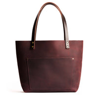 Merlot*Classic | Large leather tote bag with sturdy bridle handles and front pocket