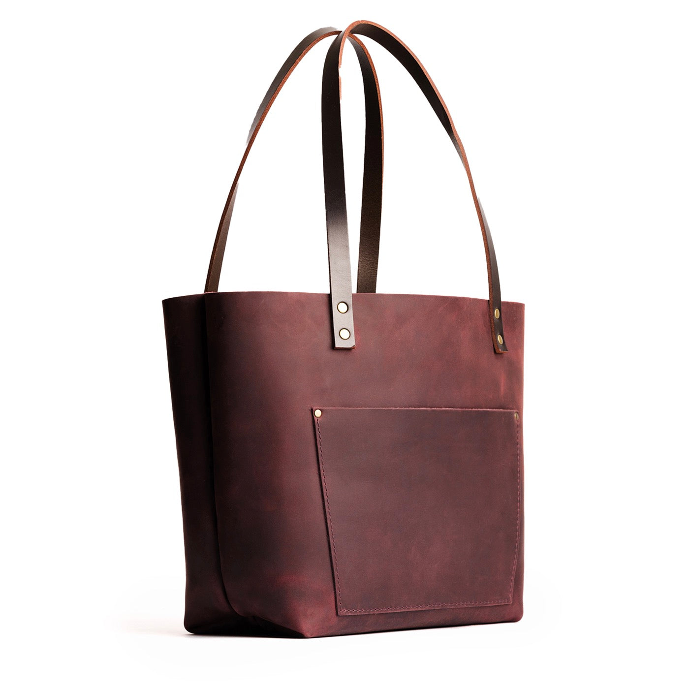 Merlot*Classic | Large leather tote bag with sturdy bridle handles and front pocket