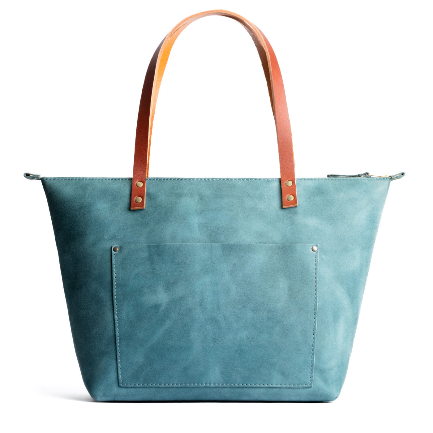 Aqua*Zipper | Large leather tote bag with sturdy bridle handles and front pocket