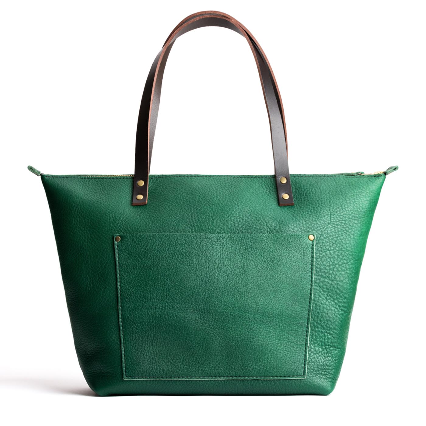 Bacalar*Zipper | Large zipper leather tote bag with sturdy bridle handles and front pocket