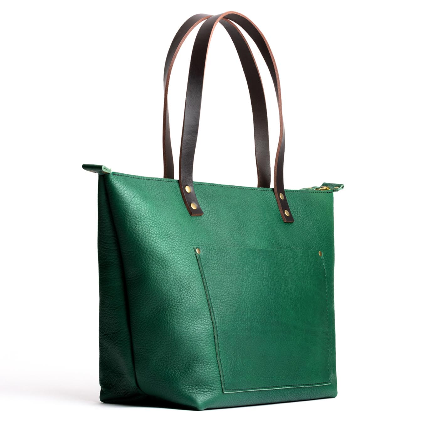 Bacalar*Zipper | Large zipper leather tote bag with sturdy bridle handles and front pocket