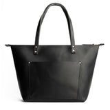 Black Zipper | Large zipper leather tote bag with sturdy bridle handles and front pocket