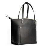 Black Zipper | Large zipper leather tote bag with sturdy bridle handles and front pocket