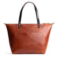 Chestnut*Zipper | Large leather tote bag with sturdy bridle handles and front pocket