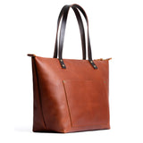 Chestnut Zipper | Large leather tote bag with sturdy bridle handles and front pocket