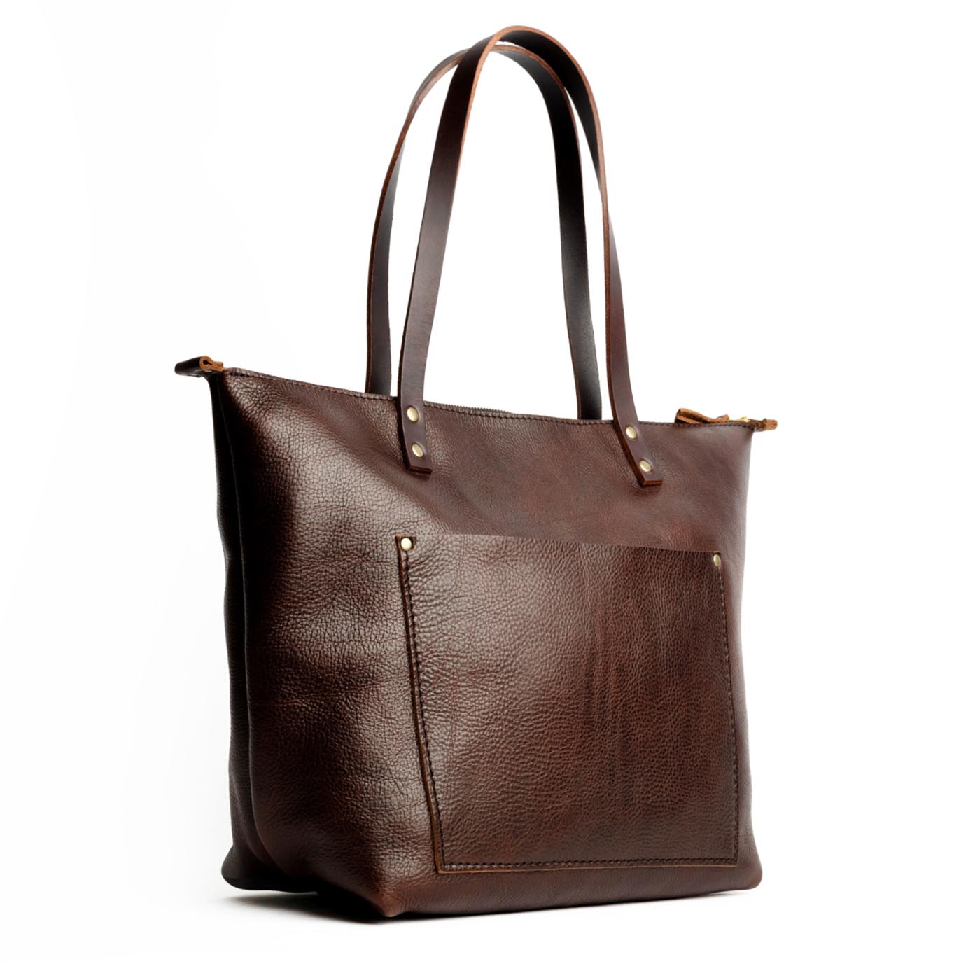 Coldbrew*Zipper | Large zipper leather tote bag with sturdy bridle handles and front pocket