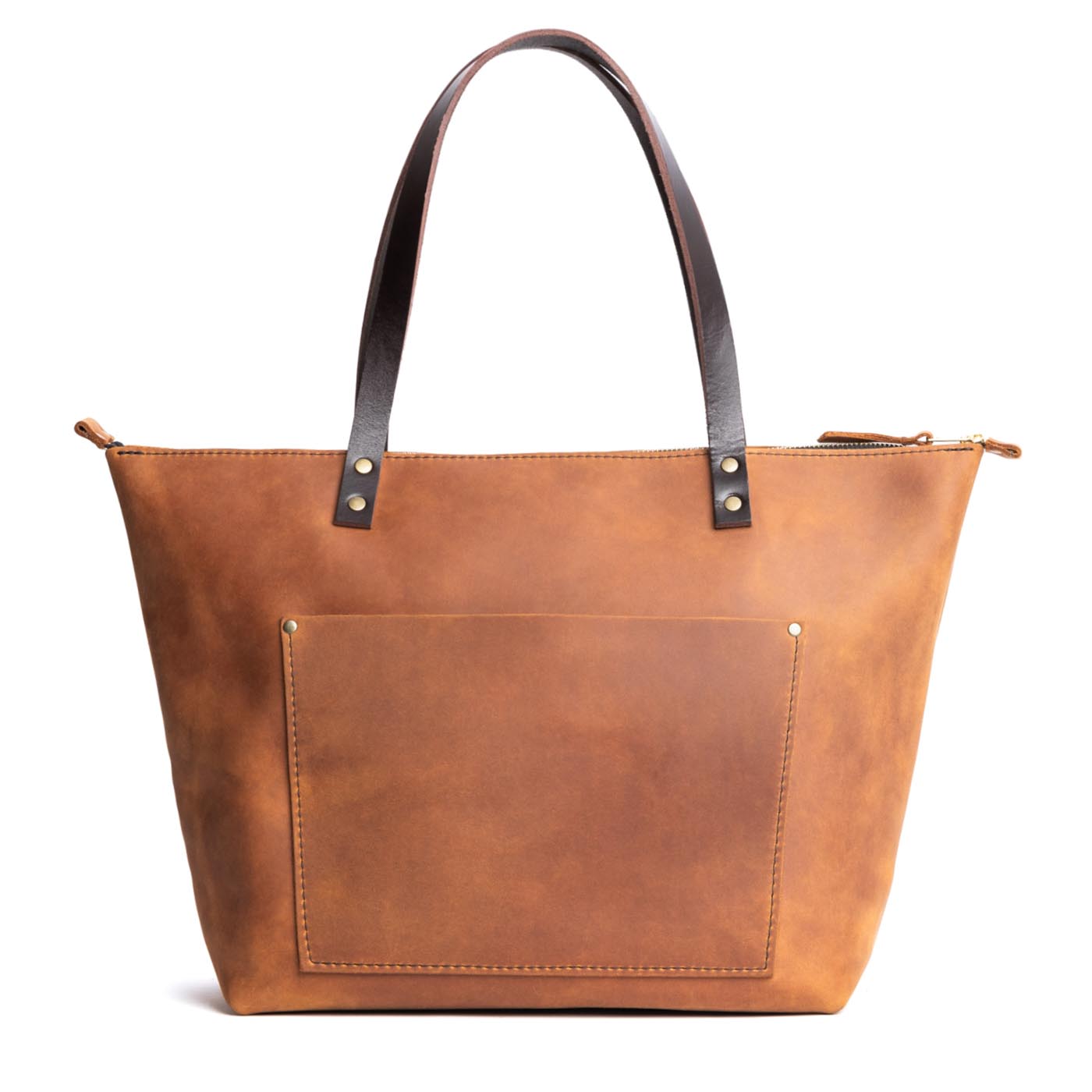 Dakota*Zipper | Large zipper leather tote bag with sturdy bridle handles and front pocket