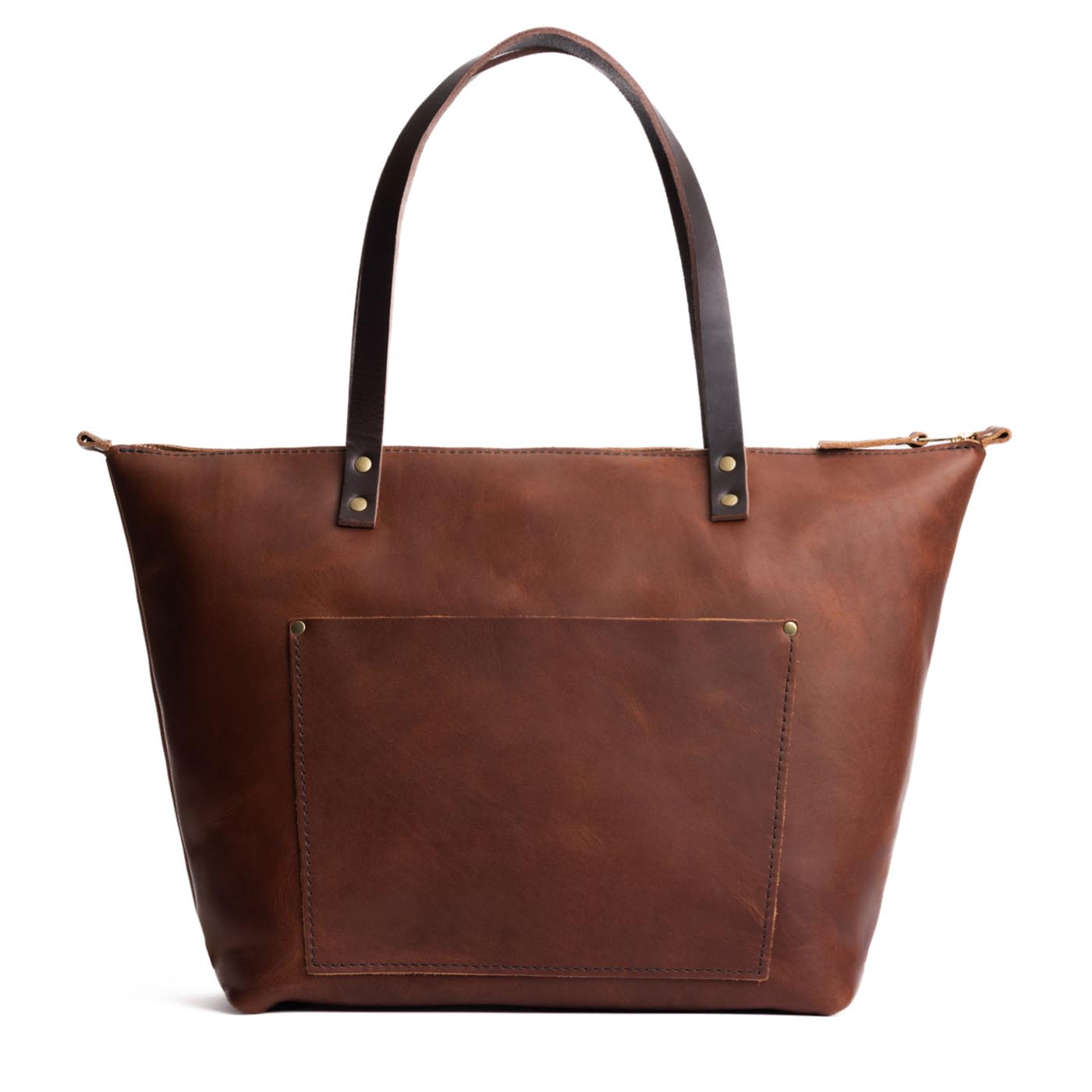 Durango*Zipper | Large zipper leather tote bag with sturdy bridle handles and front pocket