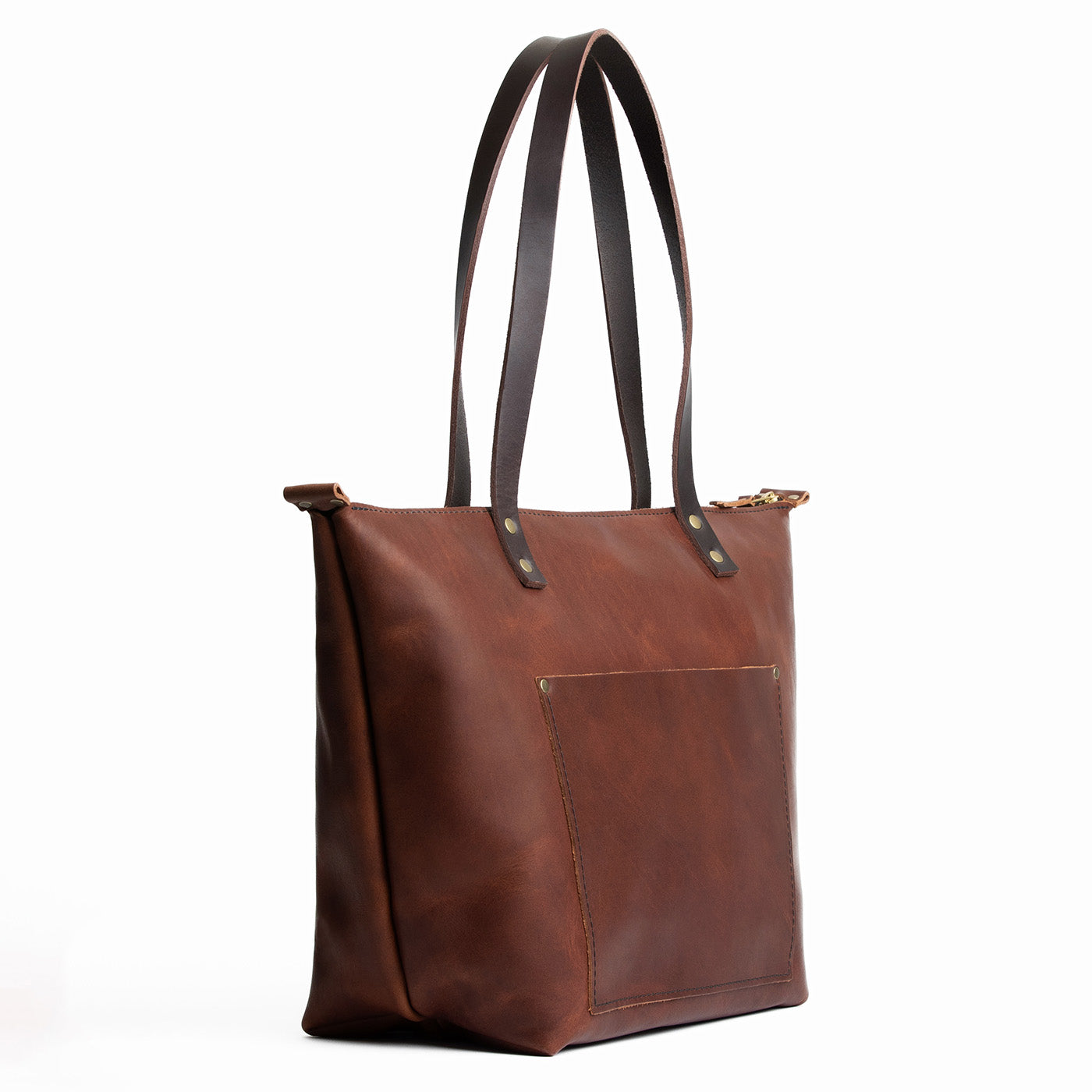 Durango*Zipper | Large zipper leather tote bag with sturdy bridle handles and front pocket