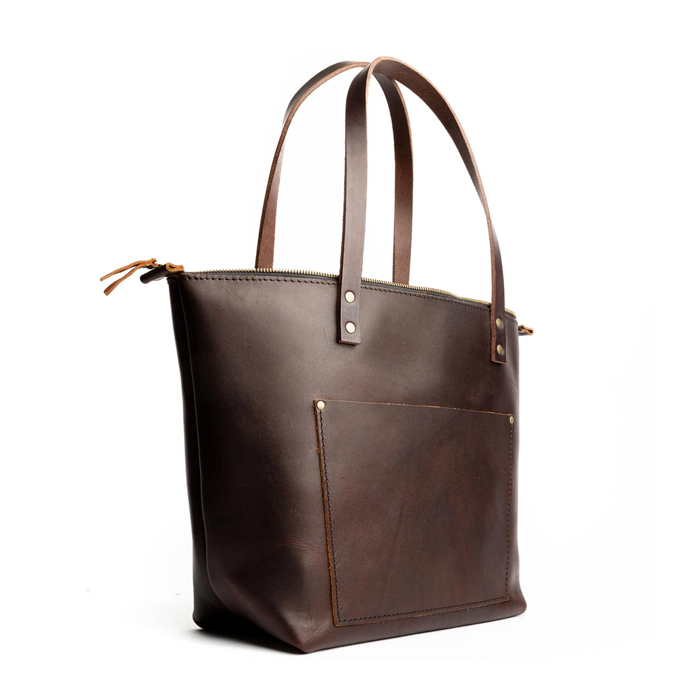 Grizzly*Zipper | Large zipper leather tote bag with sturdy bridle handles and front pocket