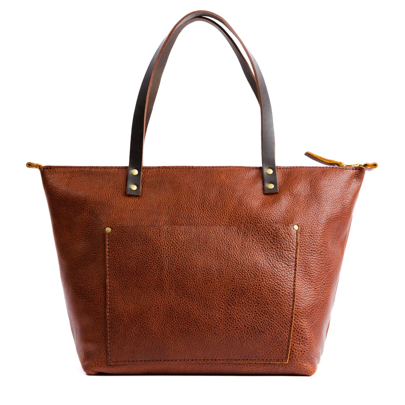 Nutmeg*Zipper | Large zipper leather tote bag with sturdy bridle handles and front pocket