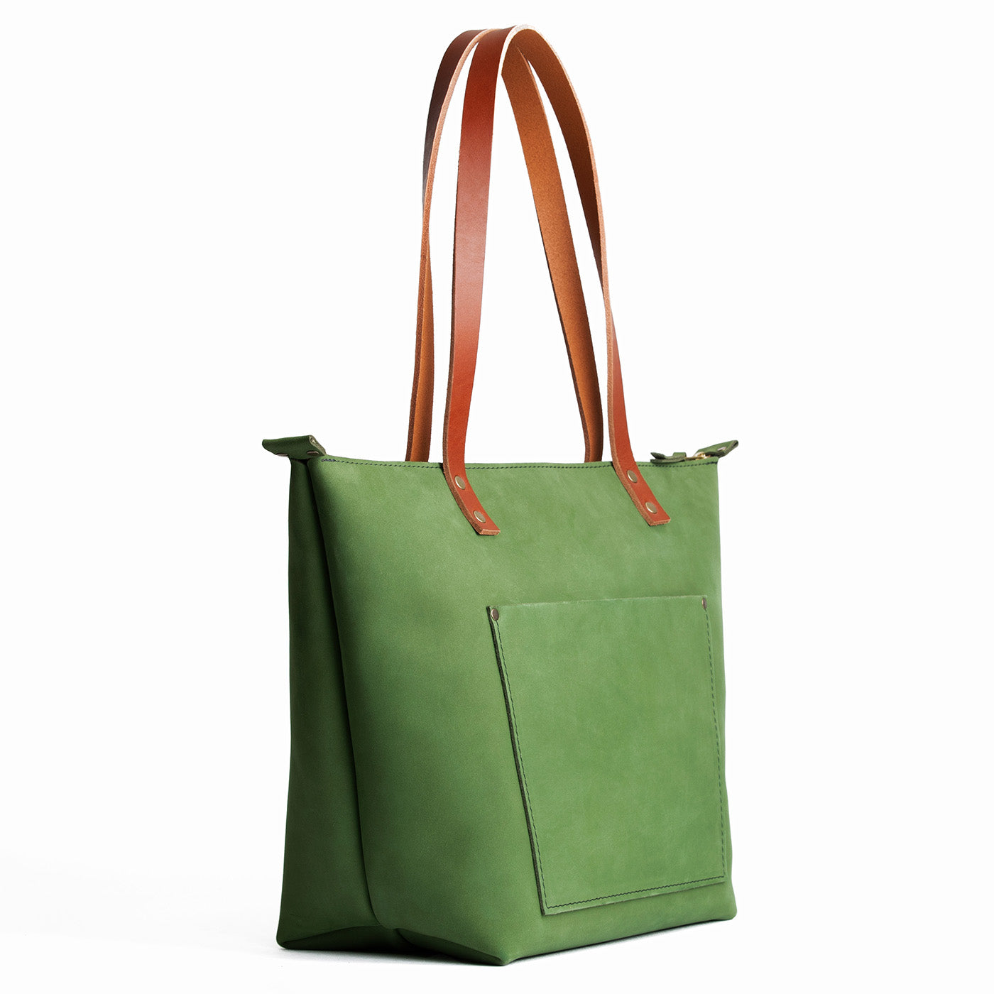Succulent*Zipper | Large zipper leather tote bag with sturdy bridle handles and front pocket