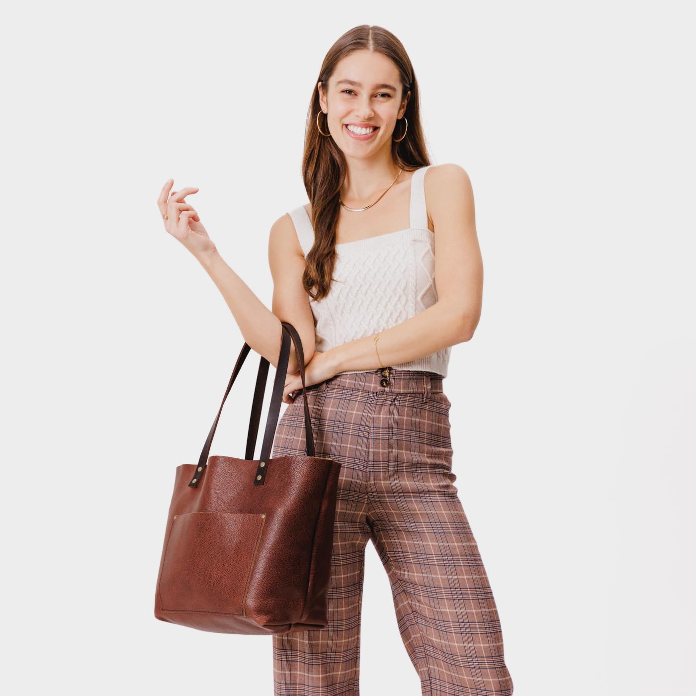 Perfect in Leather Tote Bag - Saddle Brown