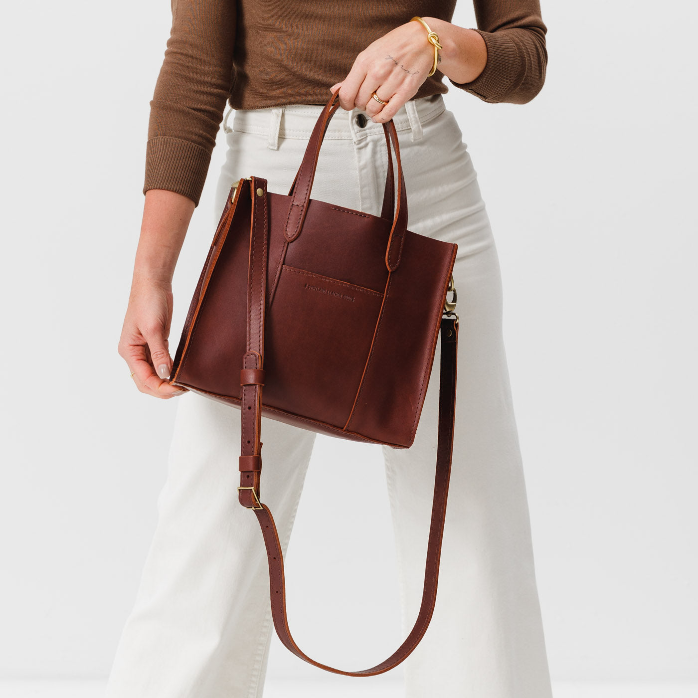 Portland Leather Goods Crossbody Tote outlet - Almond