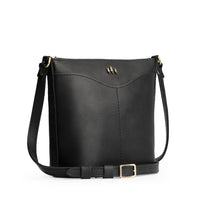 Black | Rectangular side bag with curved front pocket and metal tree shaped badge