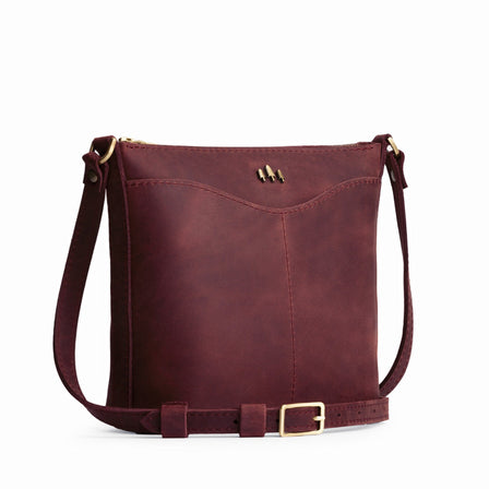 Merlot | Rectangular side bag with curved front pocket and metal tree shaped badge