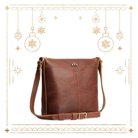 Nutmeg | Rectangular side bag with curved front pocket and metal tree shaped badge