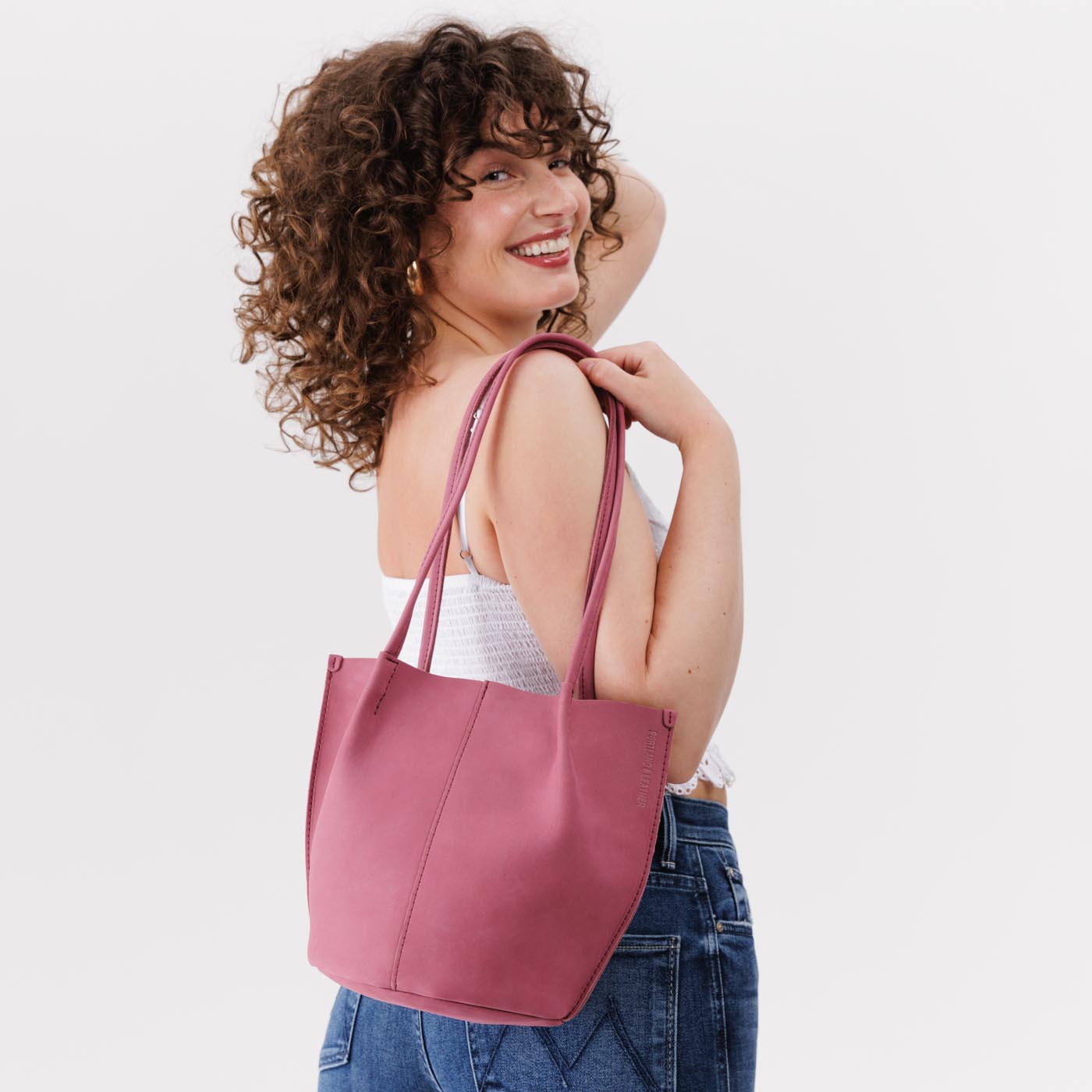 Foxglove*Classic | Petite bucket shaped tote bag with matching leather handles