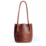 Nutmeg Classic | Petite bucket shaped tote bag with matching leather handles