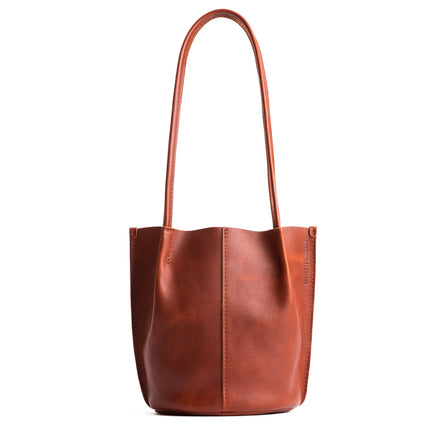 Chestnut | Petite bucket shaped tote bag with matching leather handles