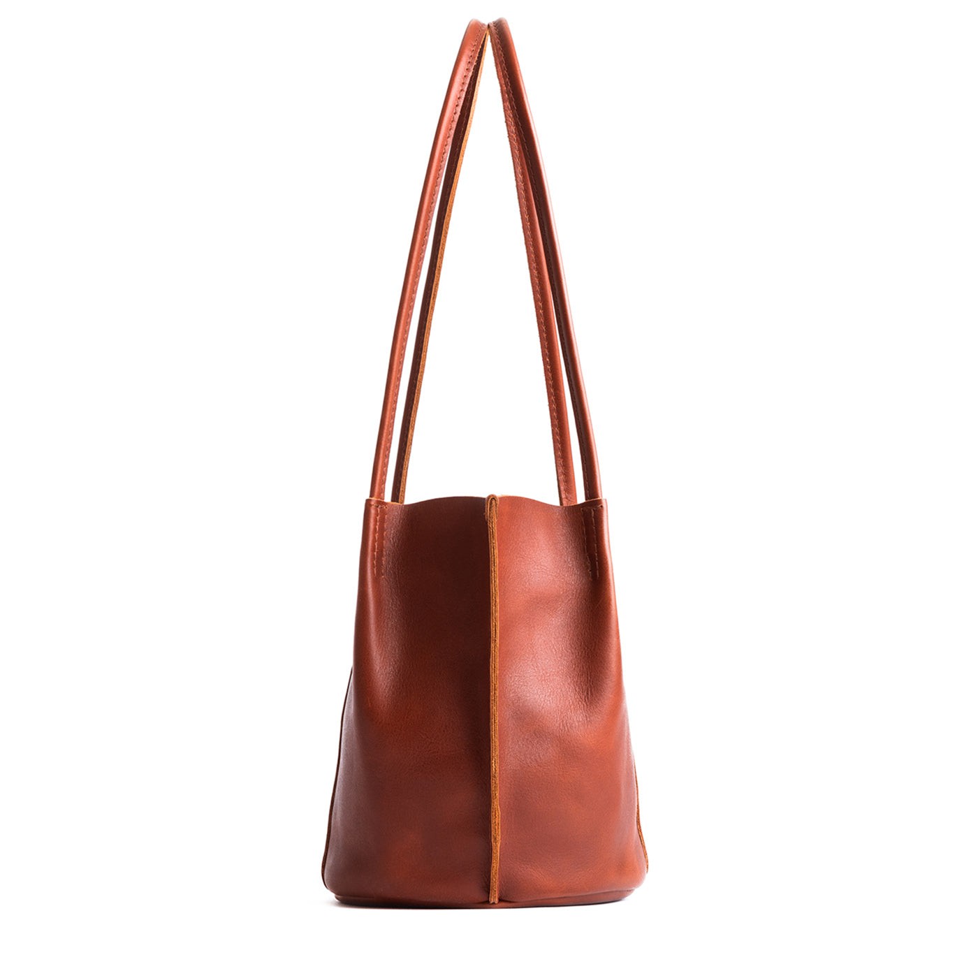 Chestnut | Petite bucket shaped tote bag with matching leather handles