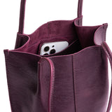 Plum | Petite bucket shaped tote bag with matching leather handles