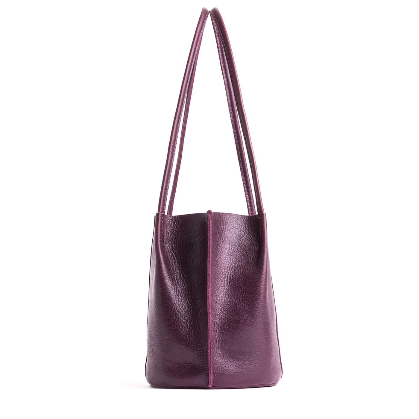 Plum | Petite bucket shaped tote bag with matching leather handles