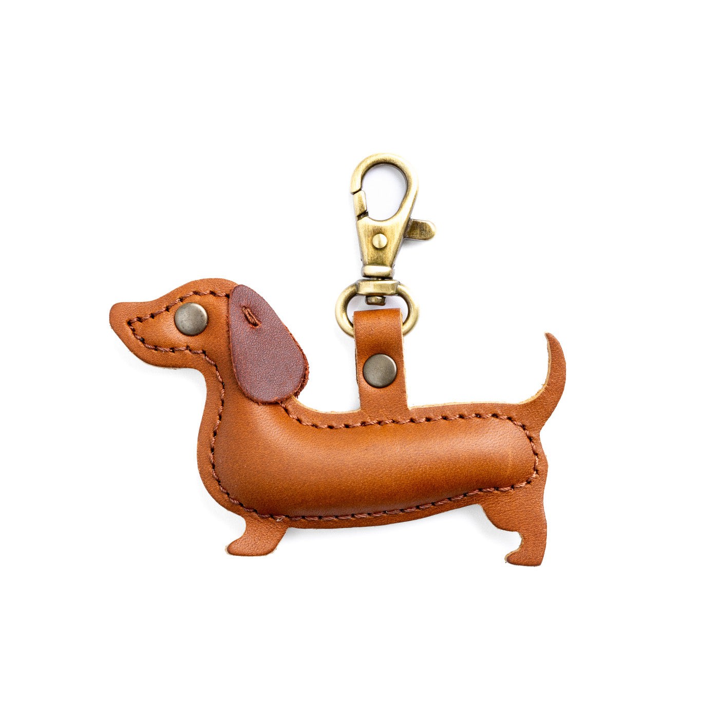 Honey | Leather dachshund keychain with metal lobster clasp