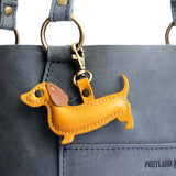 Sunflower | Leather dachshund keychain with metal lobster clasp