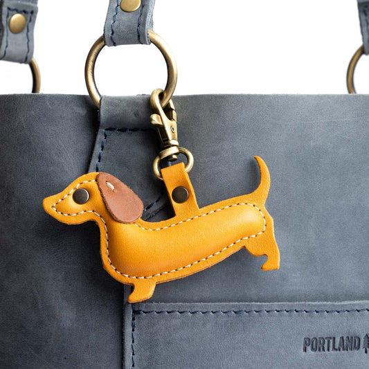 Sunflower | Leather dachshund keychain with metal lobster clasp