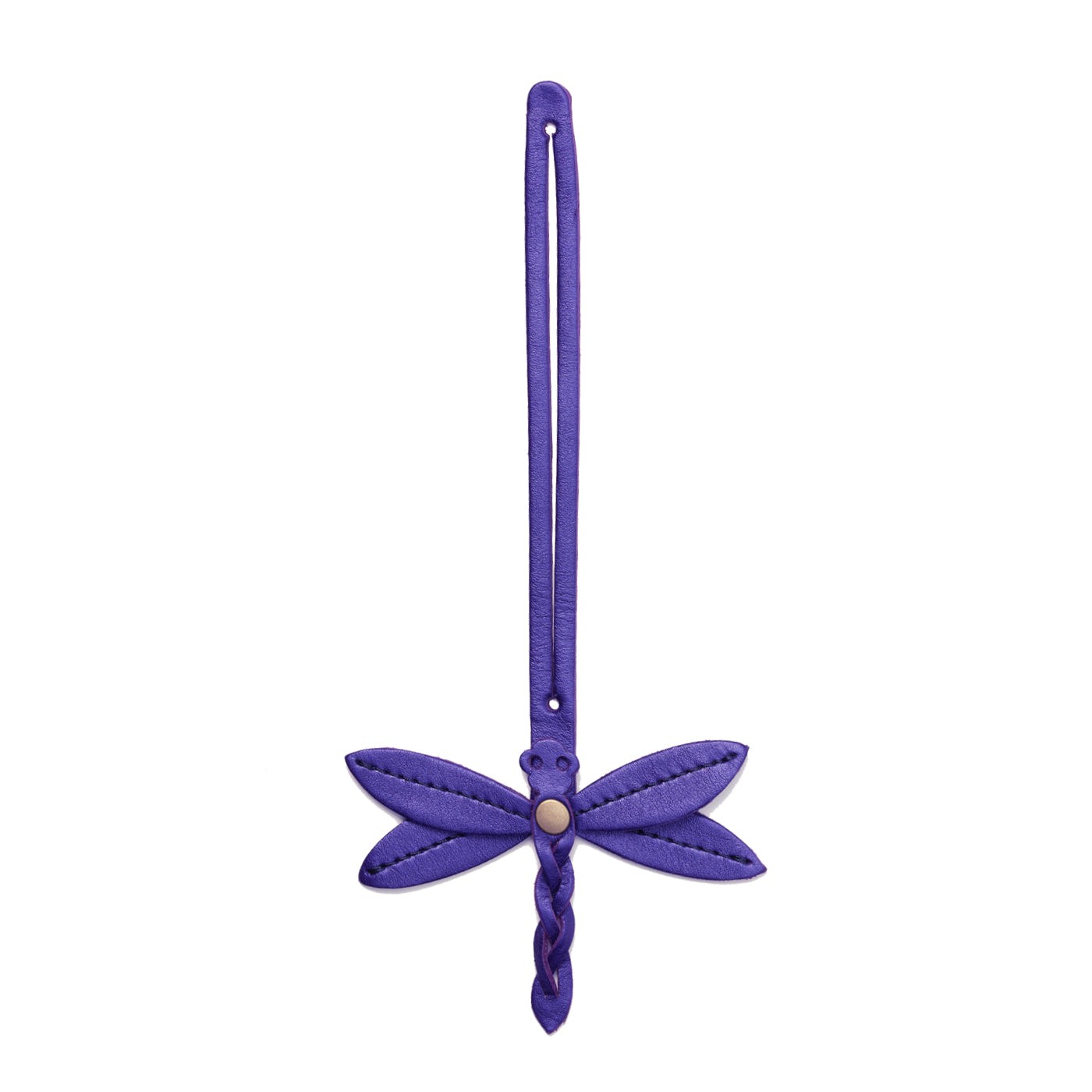 Amethyst | Dragonfly shaped leather charm tassel