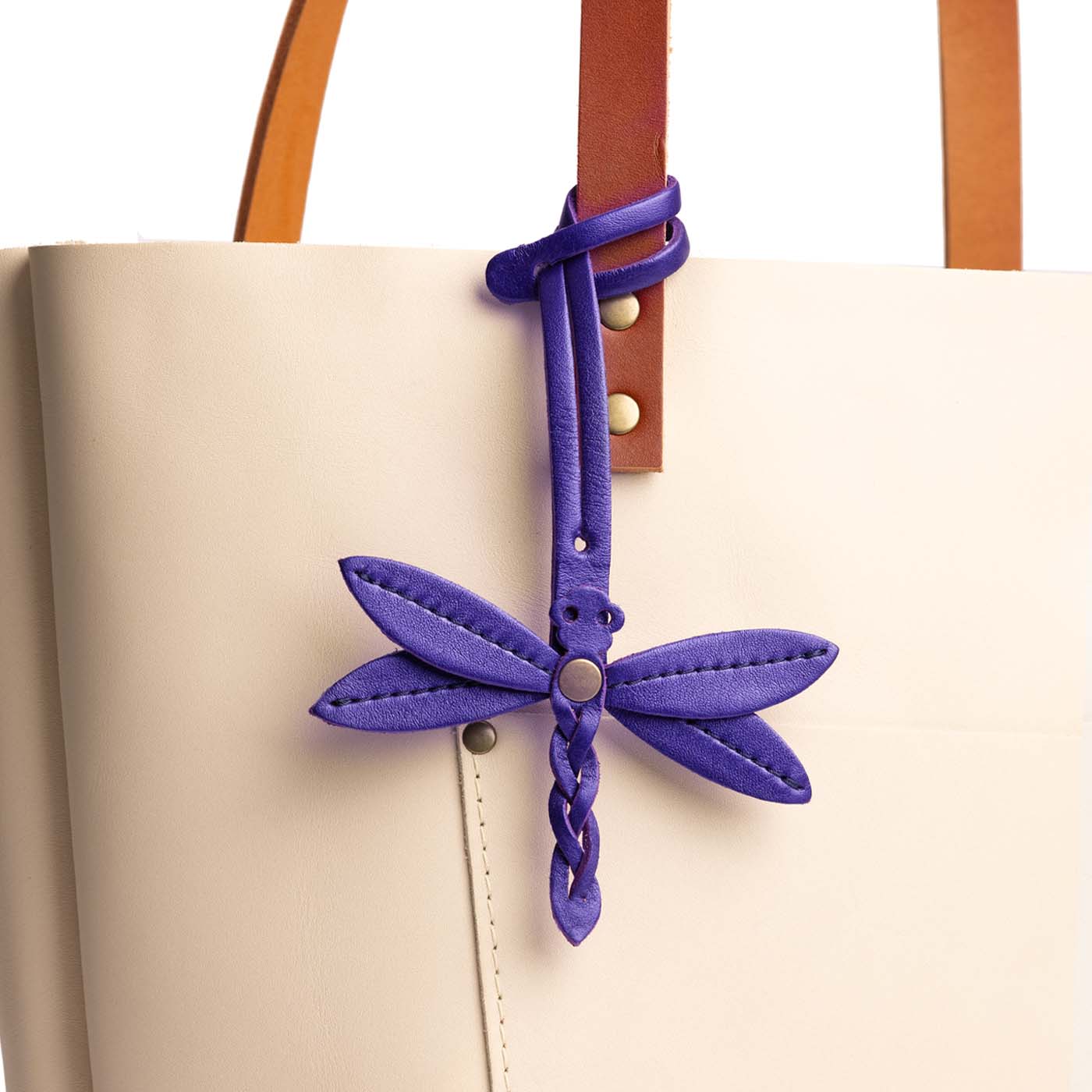 Amethyst | Dragonfly shaped leather charm tassel