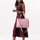 Vintage Pink East/West | Structured wide tote bag with overlapping panels and crossbody strap