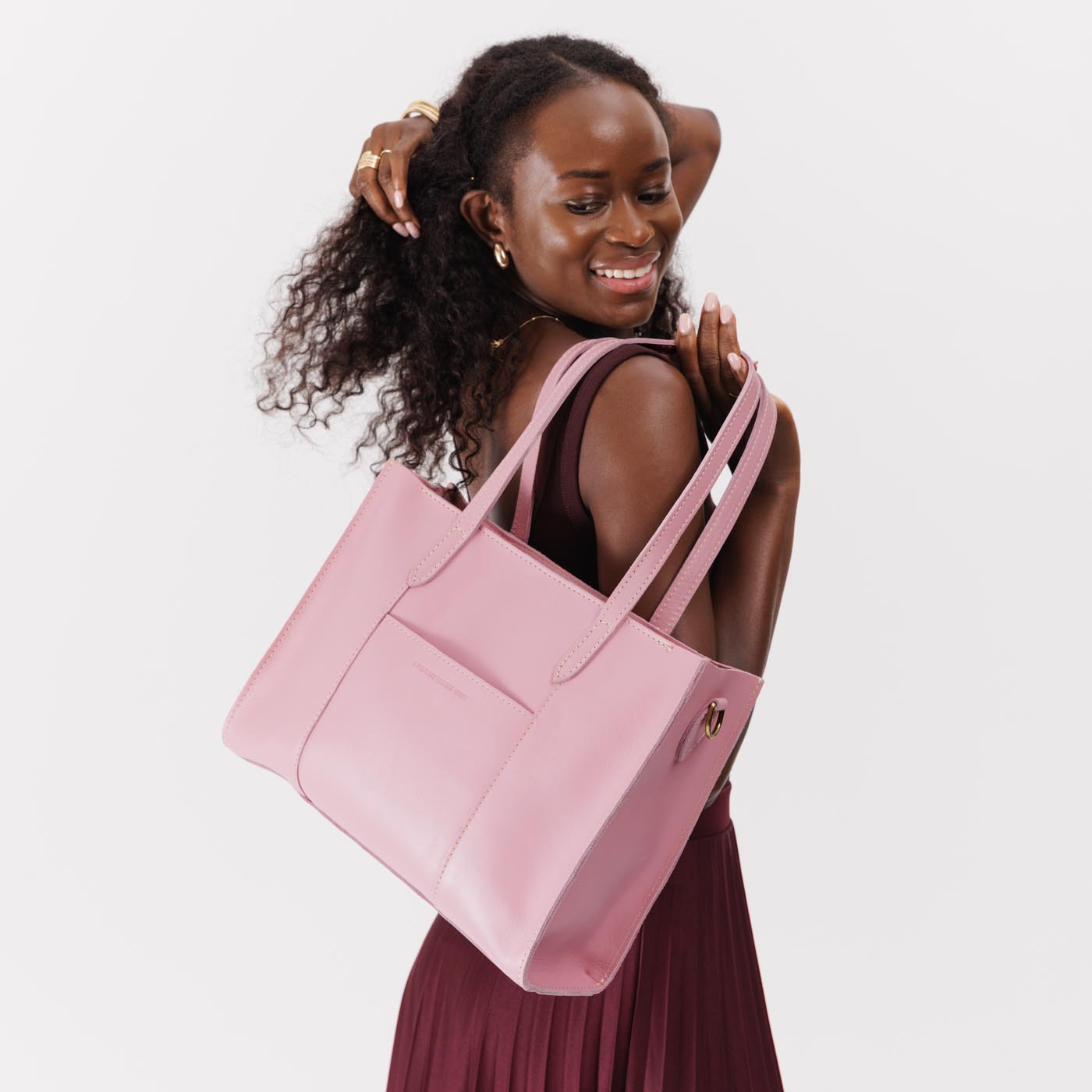 Vintage Pink*East/West | Structured wide tote bag with overlapping panels and crossbody strap